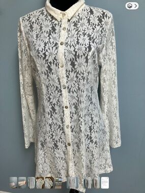 Lauren Vidal Ivory Floral Lace Longline Cardigan L